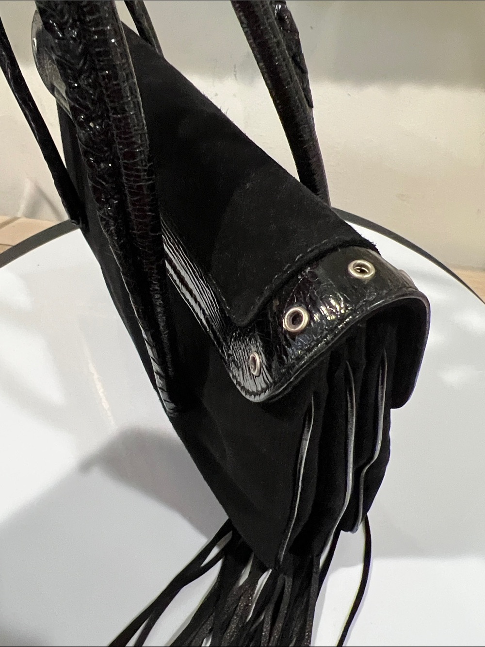 Dolce & Gabbana Black Suede Fringe Shoulder Bag - Picture 16 of 17